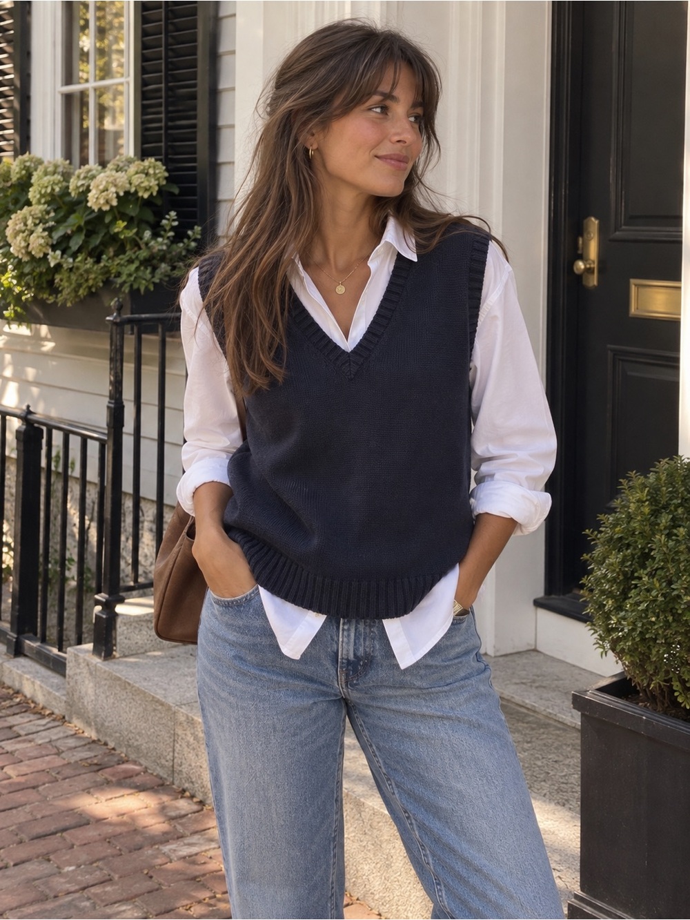 Lands’ End Navy Cotton Modal Sweater Vest L Collegiate Preppy Old Money Classic